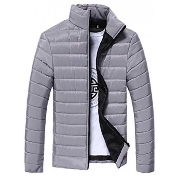 men warm stand collar slim winter zip outerwear jacket (l, gray)