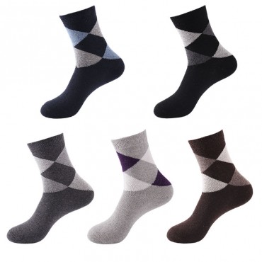 Men's 5 Pairs Socks Casual Socks Comfort Striped Plaid Checkered Solid Colored Medium Fall & Winter Multi color Black Gray