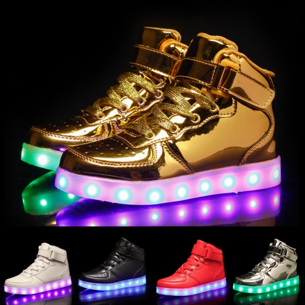 Men's Sneakers LED Light Up Shoes USB Charging Walking Shoes Breathable Wear Proof Outdoor High Top Dailywear School PU Red Pink Gold Summer