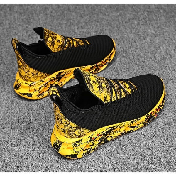 Men's Sneakers Lace up Classic Daily Walking Shoes PU Breathable Black and White White Yellow Summer