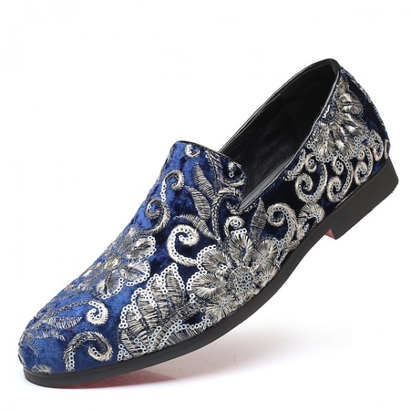 Men's Loafers & Slip-Ons Formal Shoes Comfort Shoes Classic British Party & Evening Office & Career Satin Black Red Blue Floral Spring Summer / Sequin