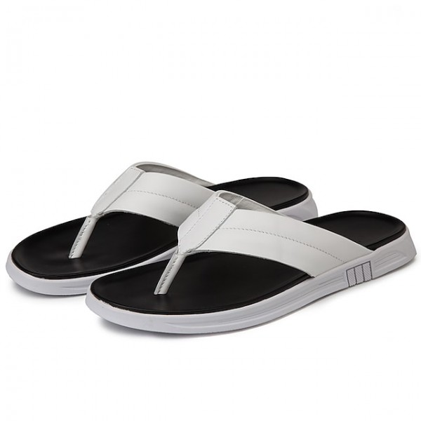 Men's Slippers & Flip-Flops Casual Classic Daily Beach PU White Black Spring Summer