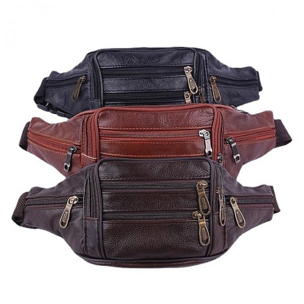 Men's Fanny Pack Crossbody Bag PU Leather Solid Color Daily Outdoor Office & Career 328 coffee 328 reddish brown Black