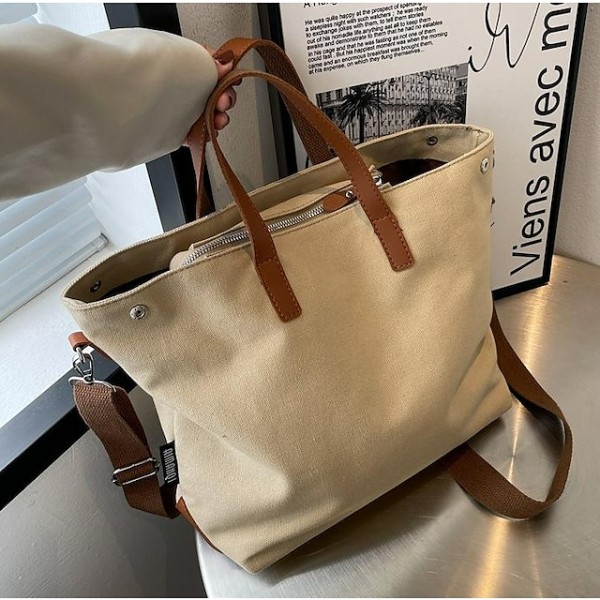 Women's Work Bag Tote Crossbody Bag Canvas Solid Color Daily Outdoor Office & Career White Black khaki