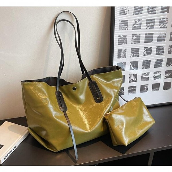 Women's Work Bag Tote PU Leather Solid Color Metallic Daily Date Office & Career Green Black Brown Beige