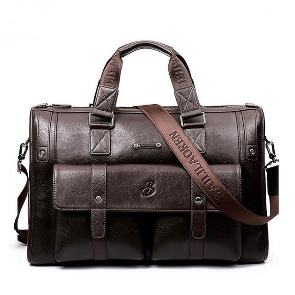 Men's Unisex Messenger Bag Briefcase PU Leather Solid Color Daily Office & Career dark brown Black Light Brown