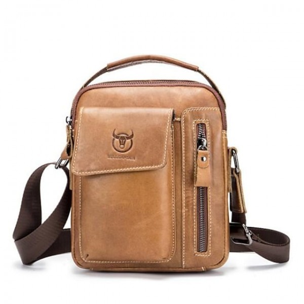 Men's Cowhide Leather Messenger Bag Shoulder Messenger Bag Crossbody Bag Daily Outdoor Black Brown