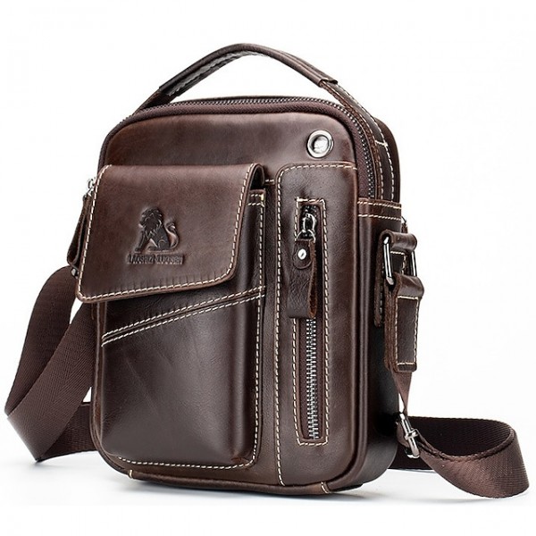 Men's Messenger Bag Shoulder Messenger Bag Crossbody Bag Nappa Leather Zipper Daily Office & Career Light Coffee Dark Brown Black