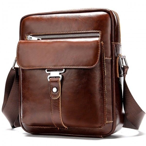 Men's Retro Leather Bag Crossbody Bag Nappa Leather Cowhide Zipper Plain Daily Going out Black Brown