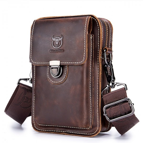 Men's Bum Bag Messenger Bag Fanny Pack Shoulder Messenger Bag Cowhide Zipper Solid Color Daily Outdoor Brown