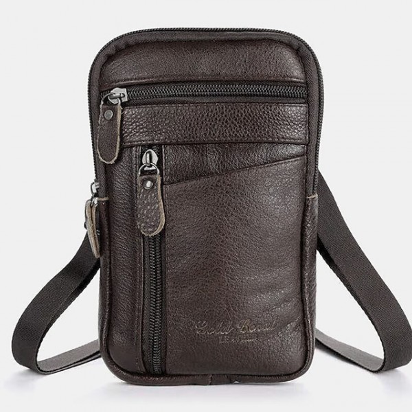 men genuine leather multi-carry anti-theft 6.5 inch phone bag crossbody bag waist bag sling bag