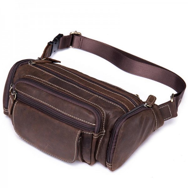 Men's Retro Bum Bag Messenger Bag Fanny Pack Nappa Leather Cowhide Zipper Daily Outdoor Light Coffee Dark Coffee Brown