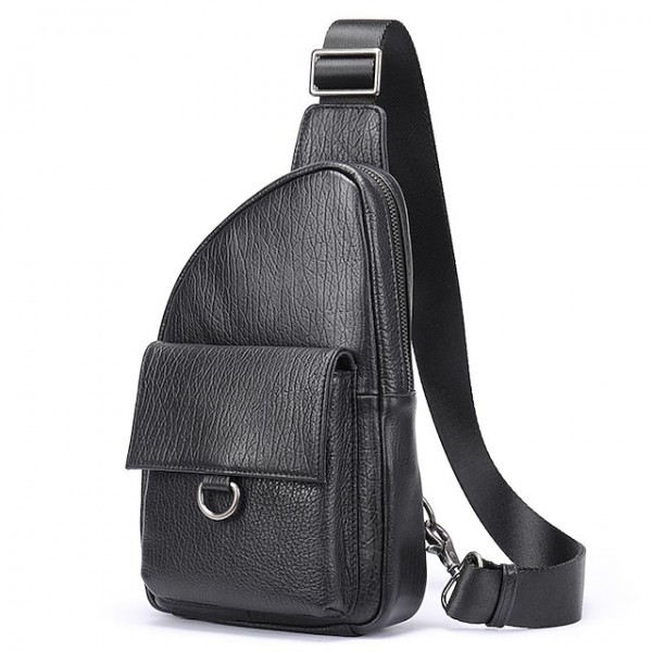 Men's Sling Shoulder Bag Crossbody Bag Nappa Leather Cowhide Zipper Solid Color Daily Black