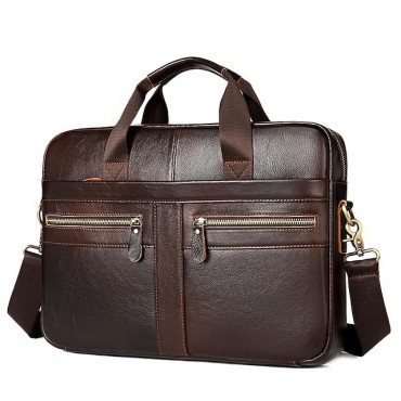 Men's Laptop Bag Briefcase Top Handle Bag Nappa Leather Cowhide Zipper Daily Black Dark Coffee Coffee