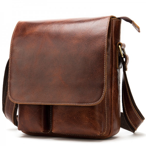 Men's Sling Bags Laptop Bag Messenger Bag Crossbody Bag Nappa Leather Cowhide Zipper Daily Dark Coffee Coffee