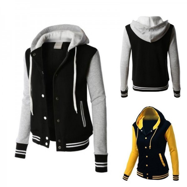 Men's cross-border new hooded baseball shirt ladies jacket slim cardigan short hooded long-sleeved sports sweater outdoor / winter